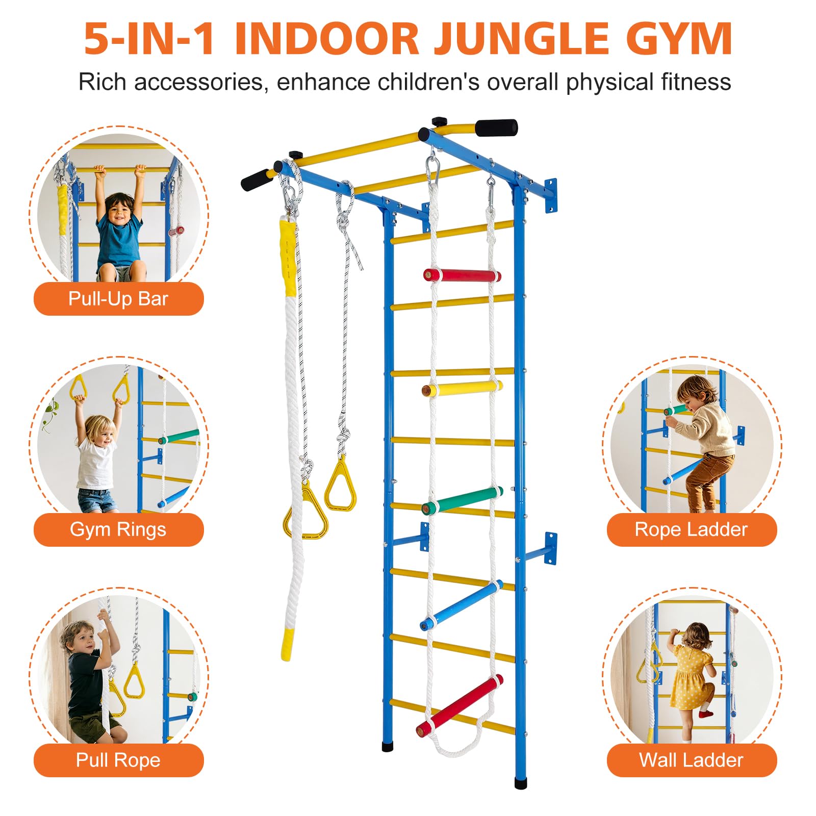 Struttura da arrampicata 5 in 1 per bambini, parete da arrampicata per interni con pioli