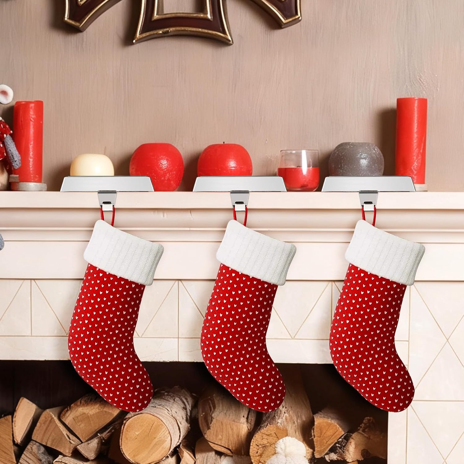 Hooqict 3 Pack Silver Christmas Stocking Holder for Mantel Metal Stocking Holder Heavy Duty Christmas Stocking Hanger Weighted Hanging Hook for Xmas Holiday Fireplace Shelf Decorations