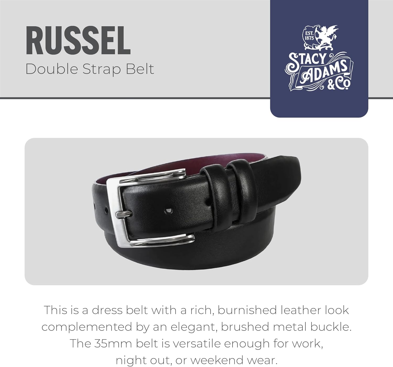 Stacy Adam's Leather Dress Belt for Dickinson Oxford, Suits, Pants, Classic, Formal, Business, Work - Image 2