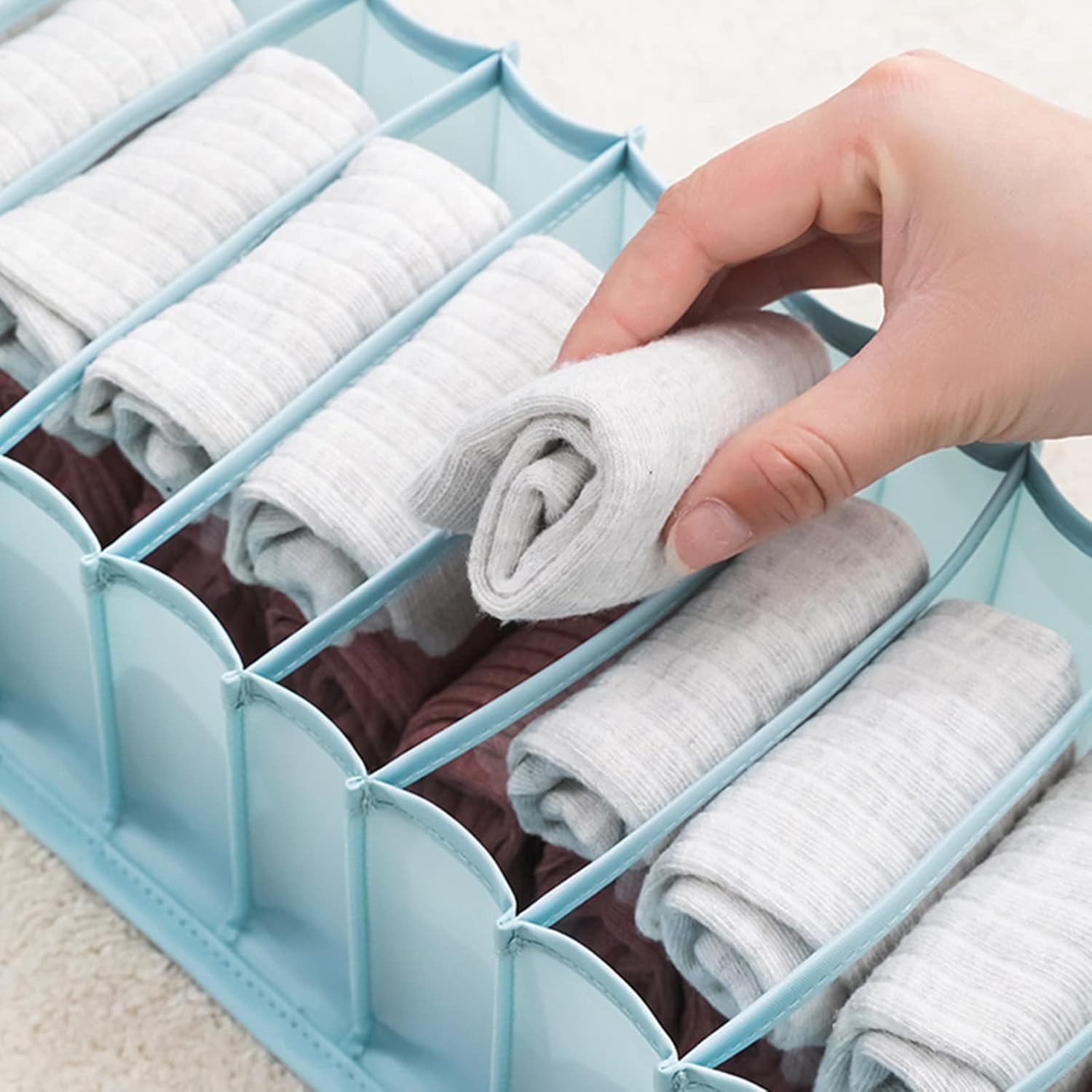 Closet Organizer Wardrobe Visible Washable Clothes Organizer Foldable Storage Boxes Drawer Mesh Separation Box 7/7/11 Grids for Home Jeans T-Shirt Socks Panty 3PCS