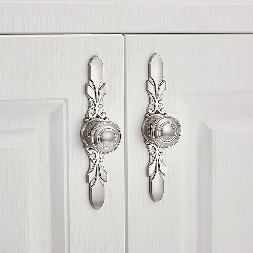 Miniatura 4 de Aandxomk - Juego de 10 herrajes para gabinete de cocina de 5.8 pulgadas, pomos de níquel cepillado con placas, puerta de armario, cajón de metal,