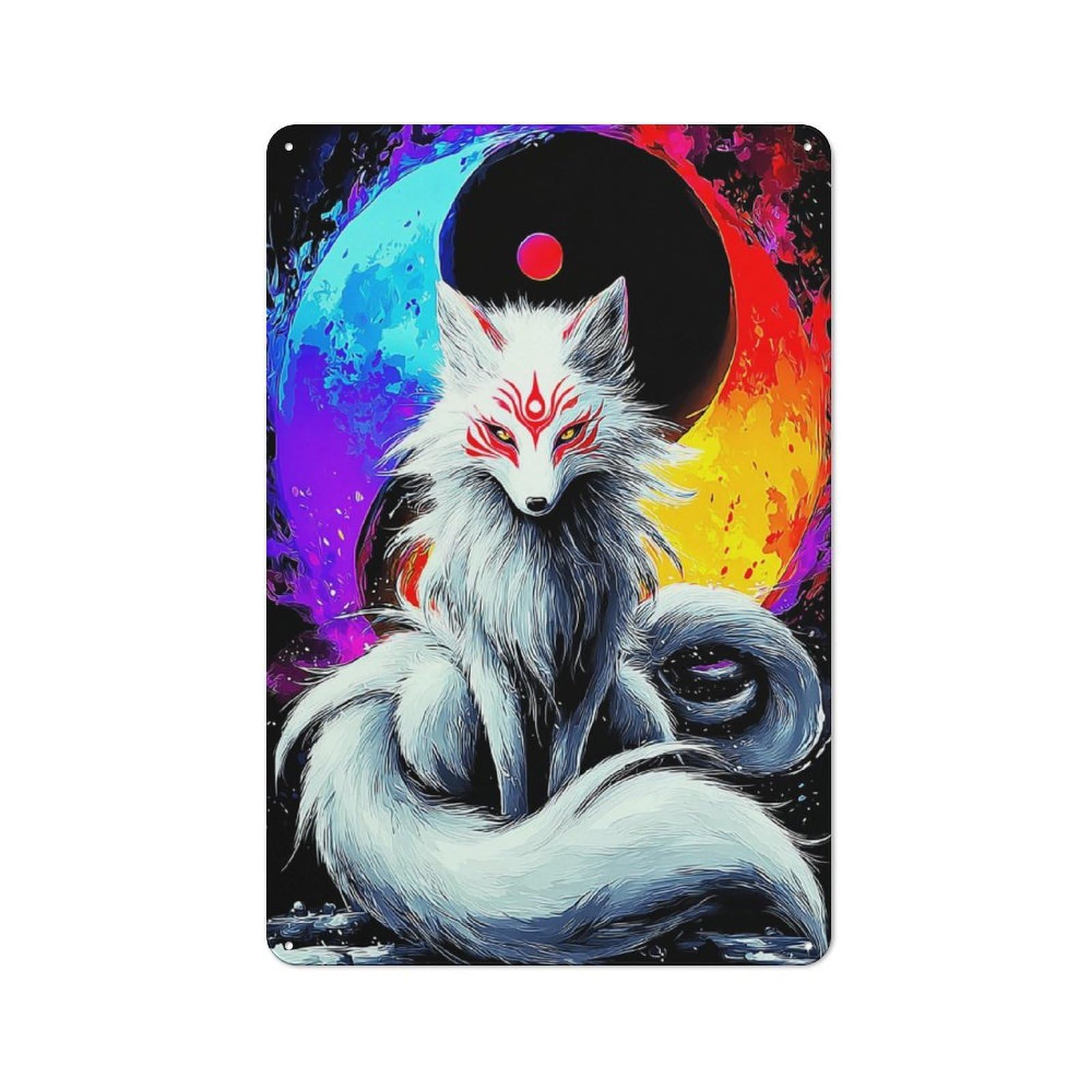 Junmoney Yin-Yang Fox Spirit Artwork -2 Tin Sign With Design 30X20cm, Vintage Workshop Wall Decor For Tool Room, Garage, Studio Or Home Bar