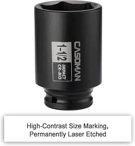 Miniatura 75 de CASOMAN 1/2" Drive x 1.417 in Deep 12 PT Socket Impacto, CR-MO, 1/2" Drive 12 Point Axle Nut Socket para una fácil extracción de las tuercas del eje
