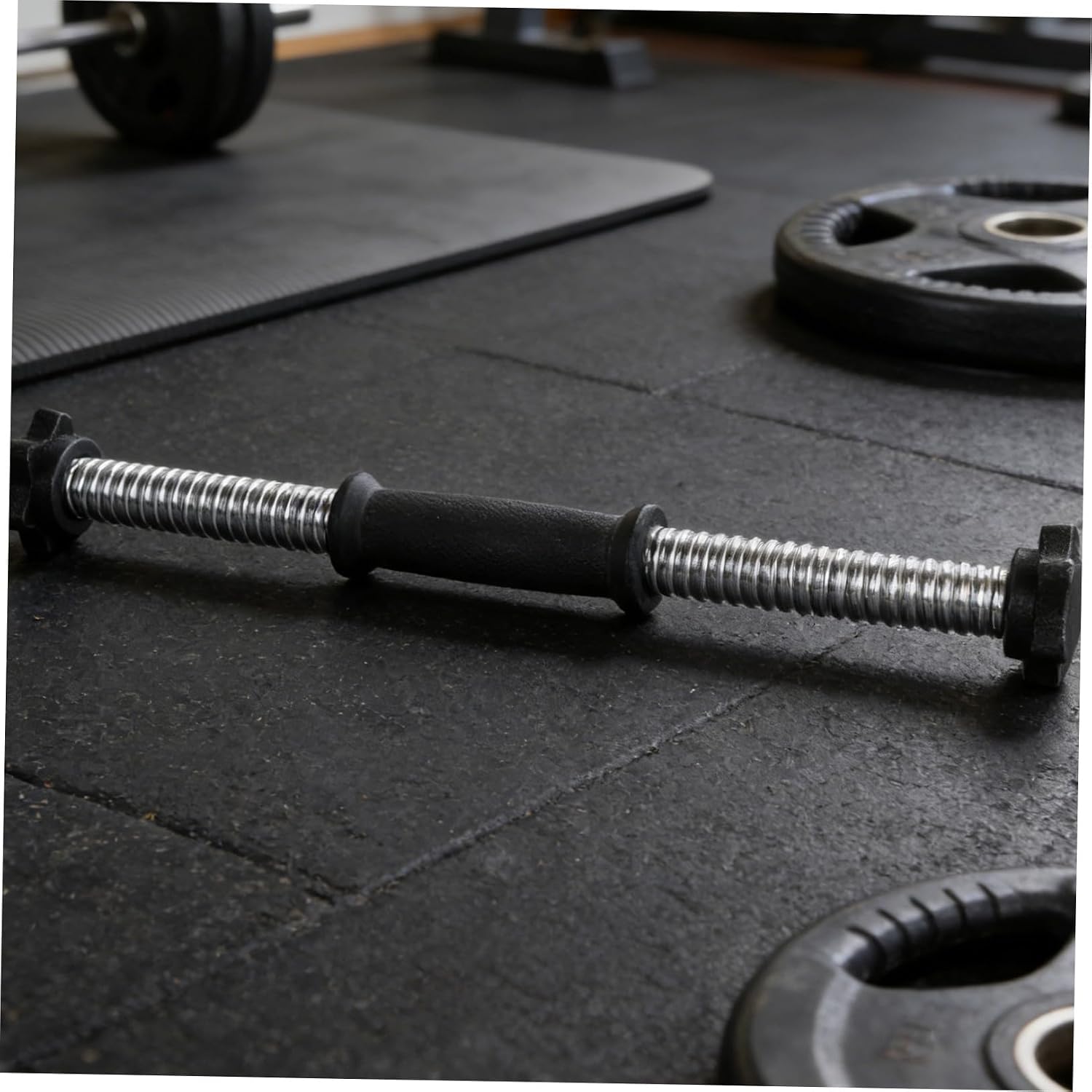 Mikinona Threaded Adjustable Dumbbell Handle Bars with Spinlock Collars, 41cm Non-slip Steel Weightlifting Handle for 1-inch Plates, 2pcs Set for Home Gym Strength Training