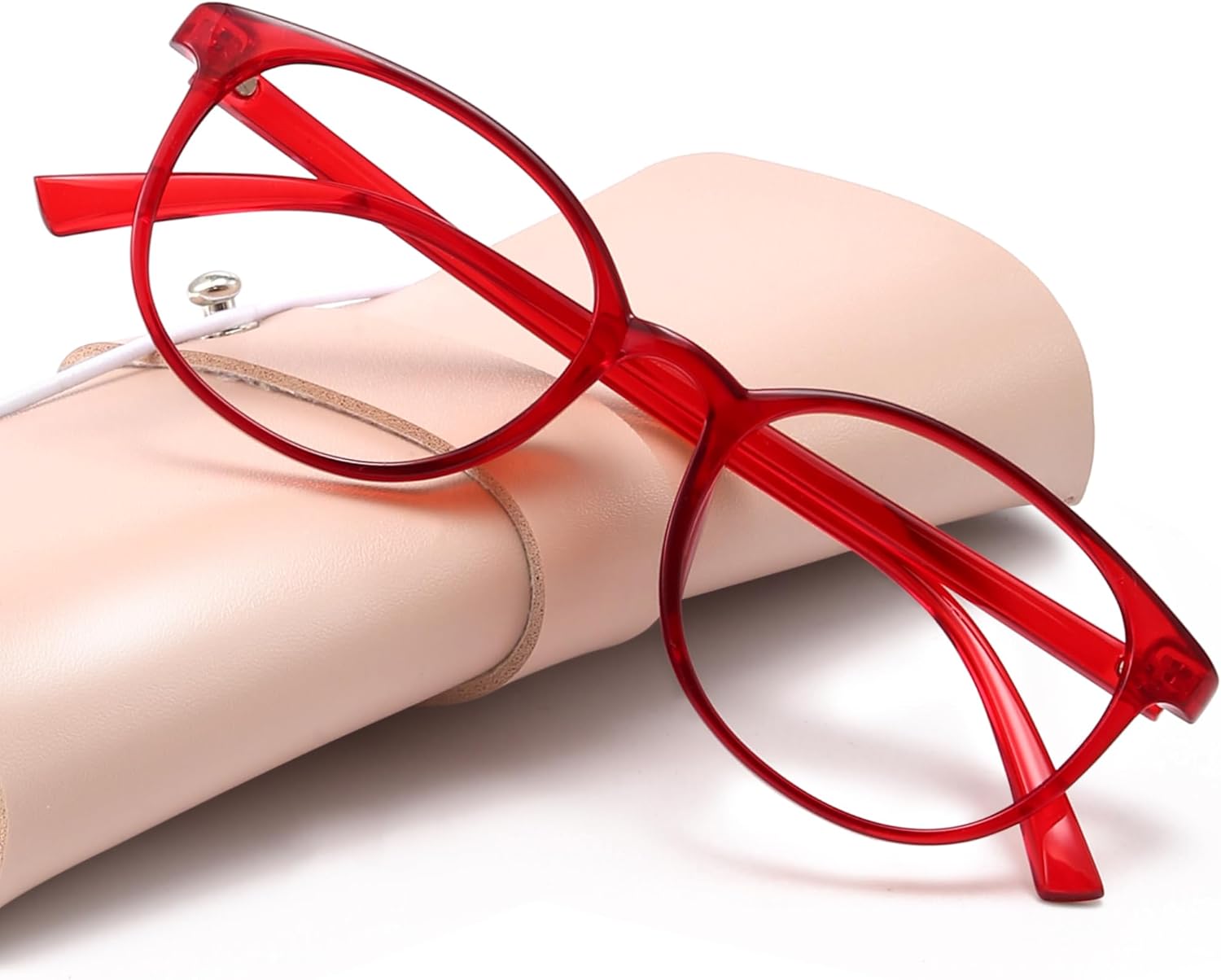 miyya Blue Light Blocking Glasses Women, Fashion Round Transparent Anti Blue Light Glasses with Anti Eyestrain & UV Glare Transparent Red Clear