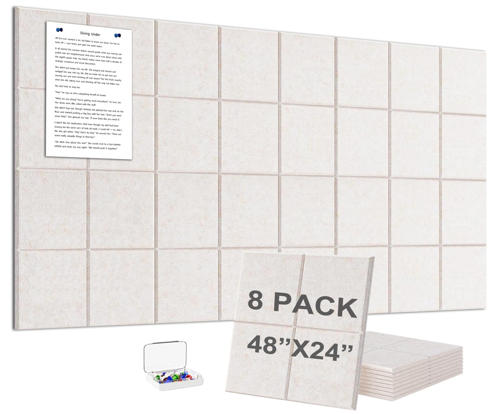 G Gamit Large Felt Wall Tiles Bulletin Board,Large Cork Board Alternative with 30 Pushpins,8-Pack Felt Pin Board with 56 Safe Removable Adhesive Tabs for Home Office School (Oatmeal) โ image 1