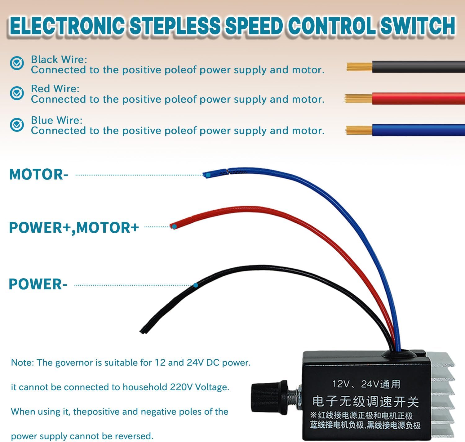 DC Motor Speed Controller Universal 12V/24V,Regulator Switch with Heat Sink for Car Truck Fan Heater Evaporator Defroster and Bulb Controlk 2 Pack