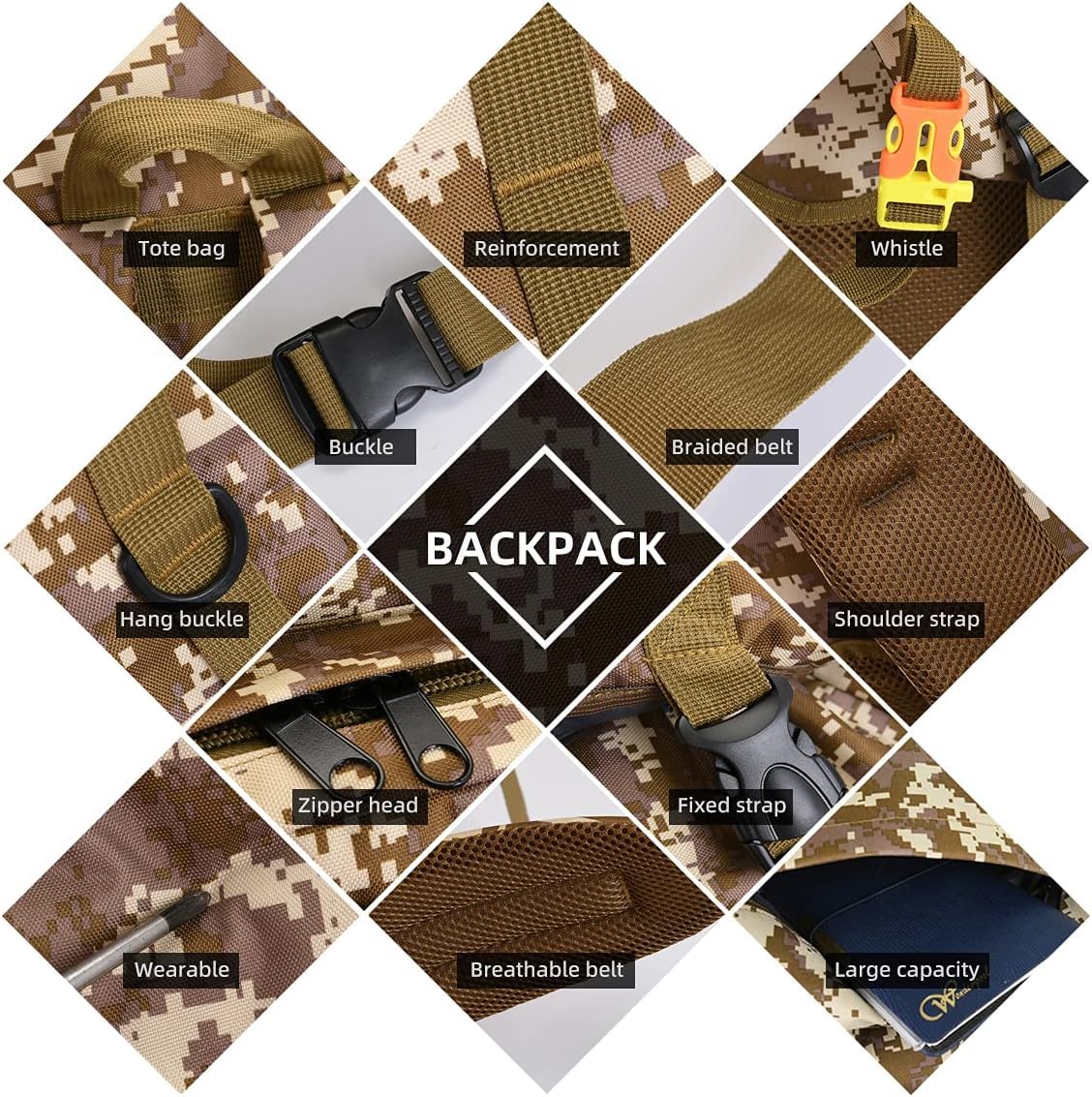 Hongxinghai 100l Camping Plecak Turystyczny, Wojskowy Plecak Taktyczny Molle, Wodoodporny Lekki Plecak Turystyczny, Black-c