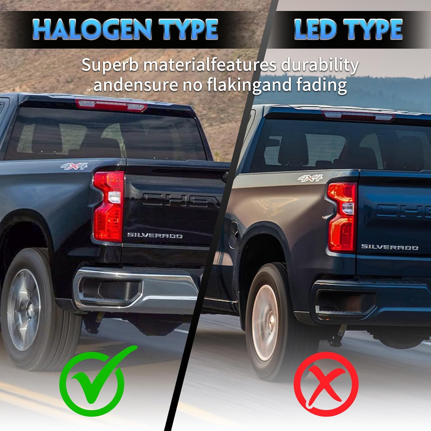Passenger Side Tail Light Assembly Compatible With Chevy Silverado 1500 2500HD 3500HD for 2019-2024, Halogen Type Right Rear Brake Lamp, with Bulb Harness
