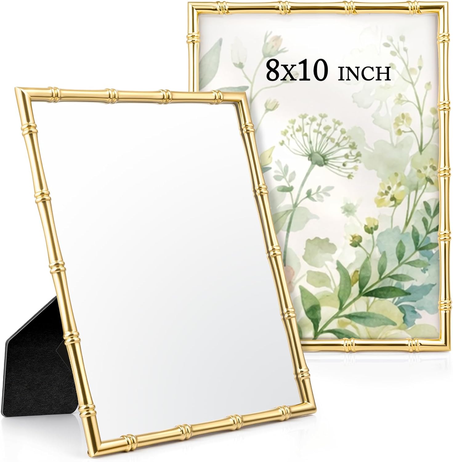 Novabright 2 Pcs Gold Bamboo Picture Frame 8 x 10 Inches, Vintage Elegant Photo Frames with Acrylic Cover for Tabletop or Wall Display, Perfect for Home Decor, Wedding, Family, Gift