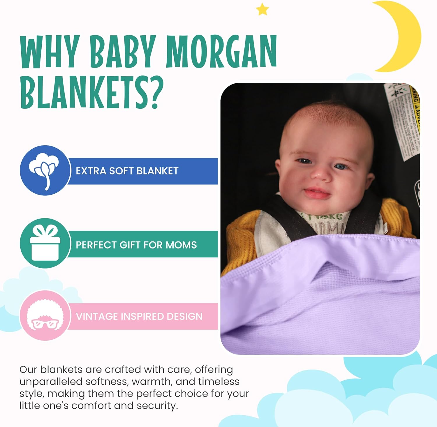 Waffle Crib Baby Blanket – Soft Thermal Nylon-Trimmed Nursery Throw with Silky Texture, Cozy Waffle Design for Girls or Boys, Ideal for Gifting and Baby Showers (Lavender, 36x50 Inches)