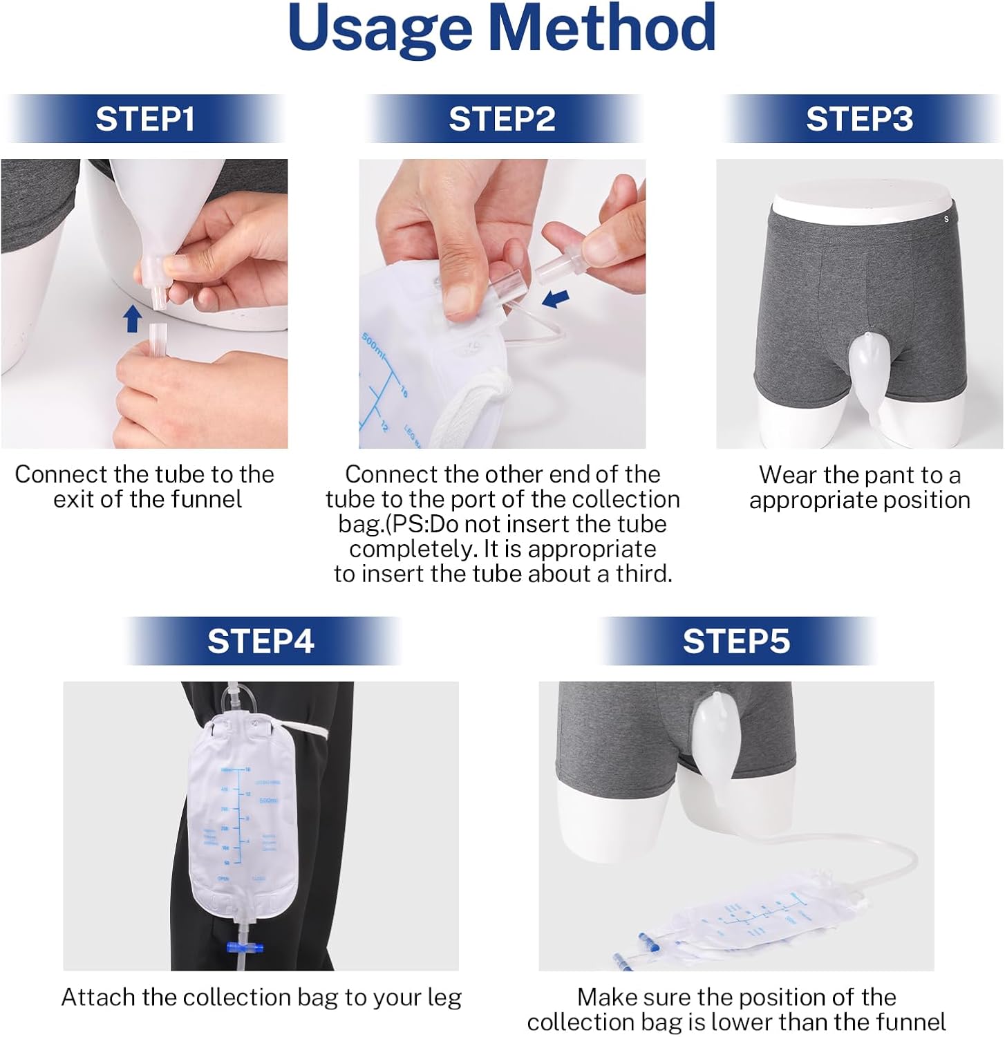Wearable Urine Collector for Men with Medium Size Cotton Fixing Pants -Protable Male Urine Collection Bag with 2 Urine Bags (500ml), 1.2M Tube & Adjustable Pants for Bedridden Patients(Medium Size)