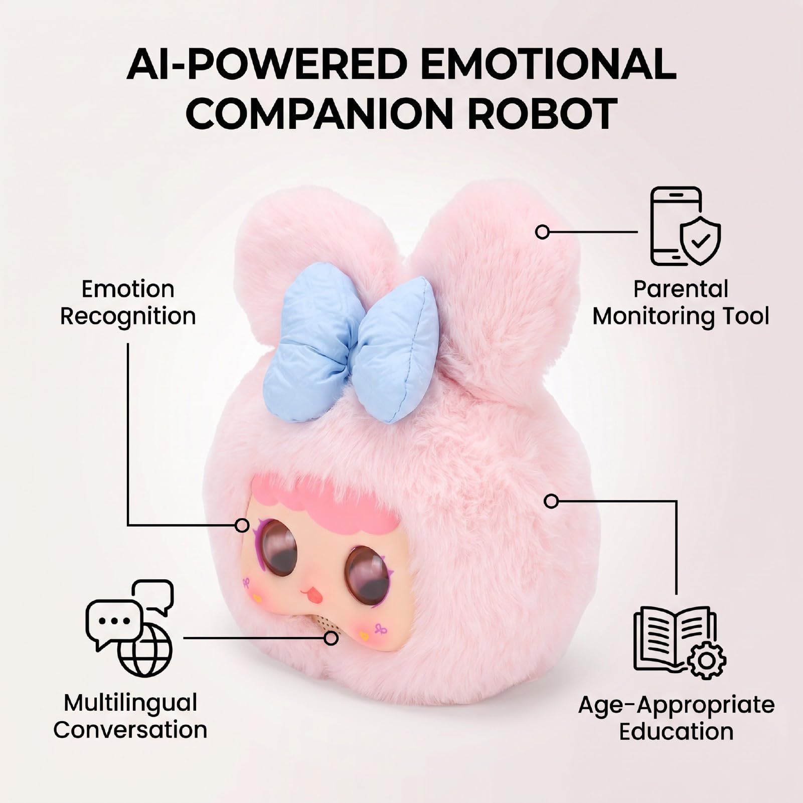 ZJchao Juguete Robot de Apoyo Emocional AI, Peluche Interactivo Multilingüe con Reconocimiento Emocional, Control de Voz, Narración Musical para Niños Compañero de Aprendizaje