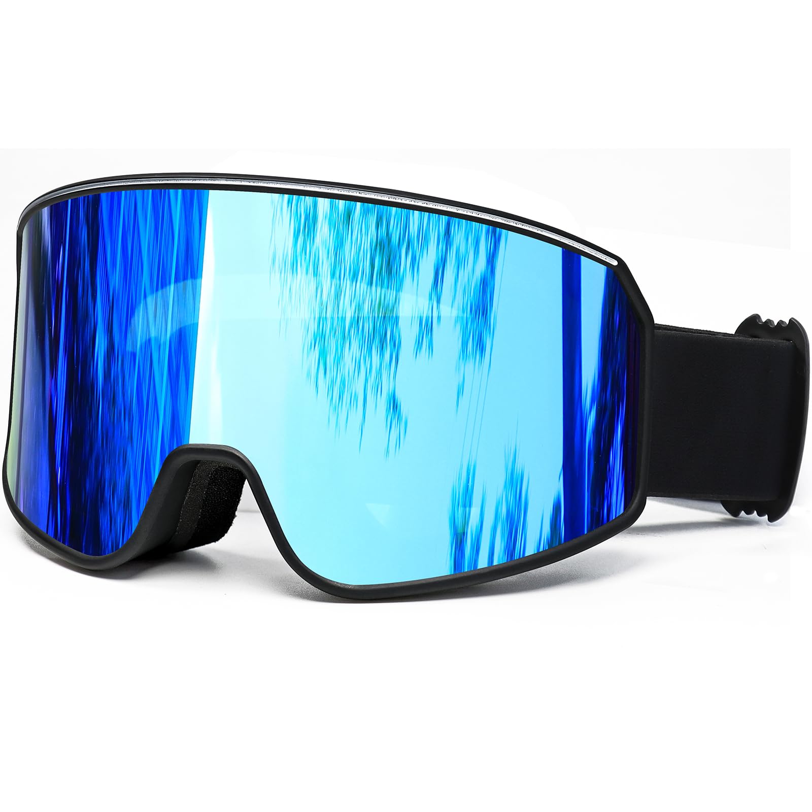 SPOSUNE Ski Goggles Over Glasses with Dual lens, Black&Blue Lens, Lens Width: 6.69 In, Lens Height: 3.54 In