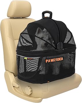 PAWZIDEA Portable Small Dog Crate for Car Travel up to 33lb, Enclosed Dog Car Seat Soft-Sided, Es...
