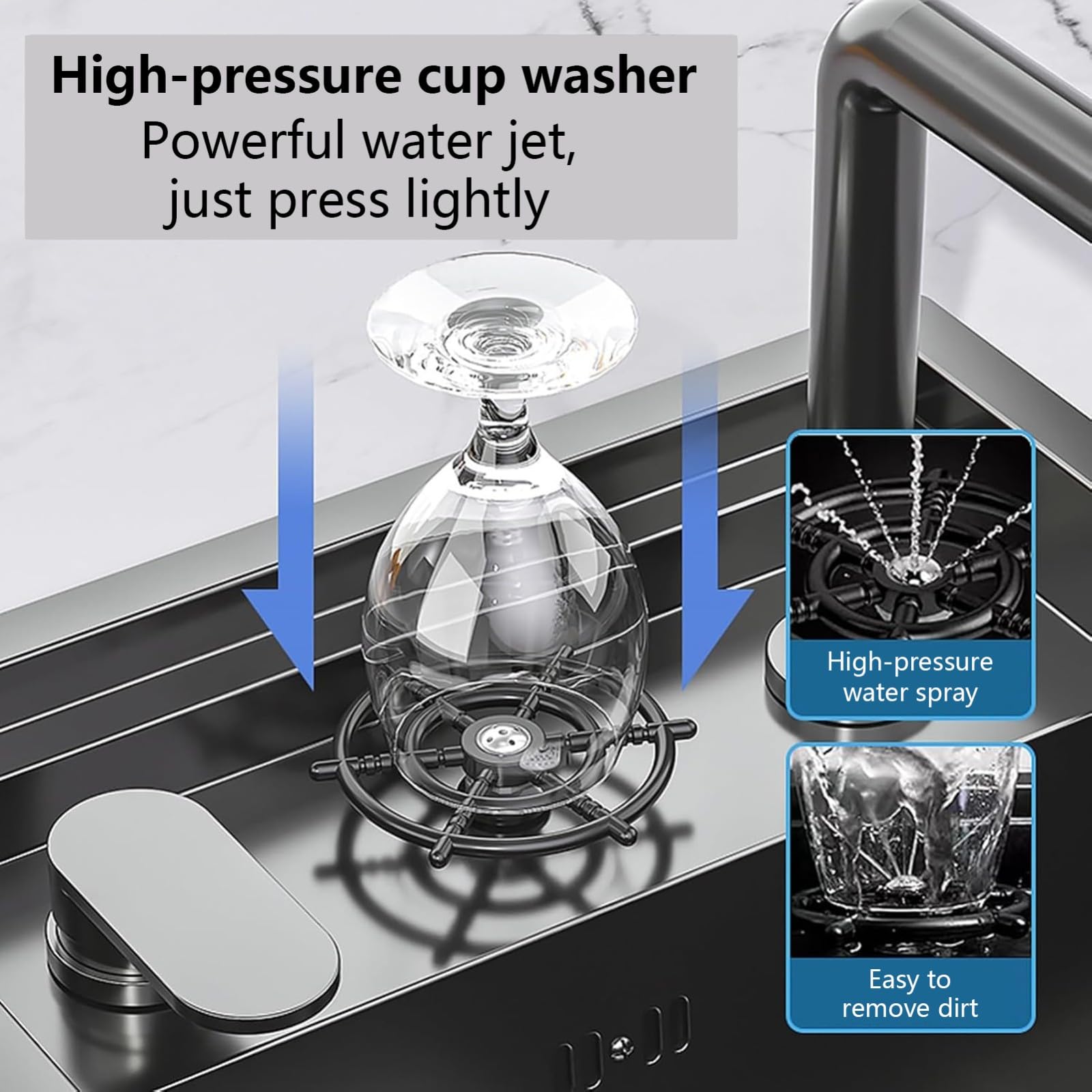 Lavello da cucina in acciaio inox con rubinetto estraibile e lavaggio a tazza, soluzione salvaspazio perfetta per cucine piccole, camper e aree compatte