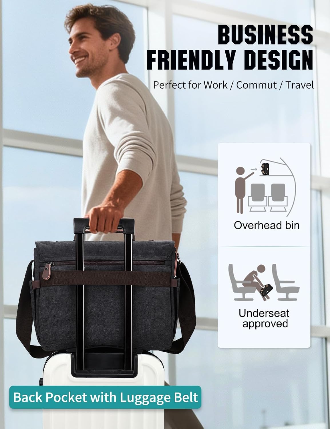 Messenger Bag for Men,Water Resistant Canvas Satchel 14 15.6 17 Inch Laptop Briefcases Business Shoulder Bag by RAVUO - Image 7