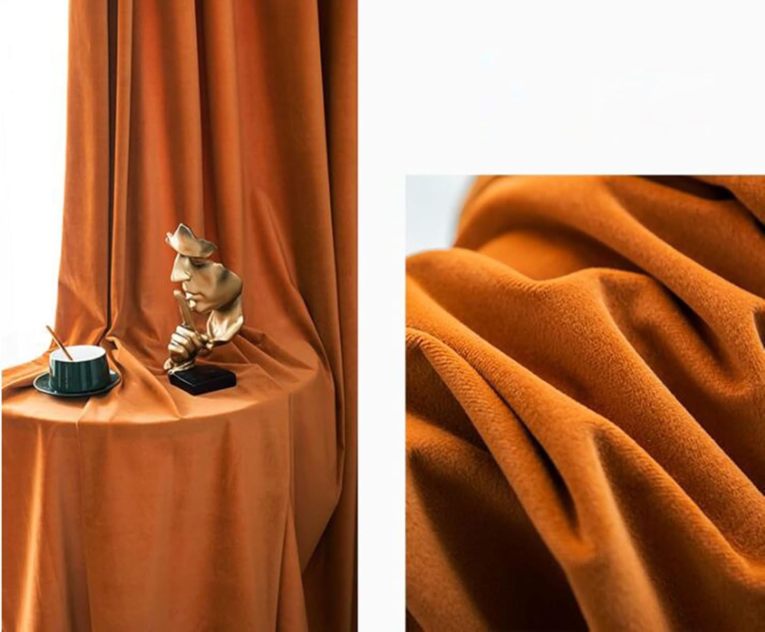 Velvet Bedroom Blackout Curtains Eyelet 84 inch Long, Blackout Curtains 2 Panel Sets Solid Color Orange Thermal Insulated Curtain, 42" W x 84" L