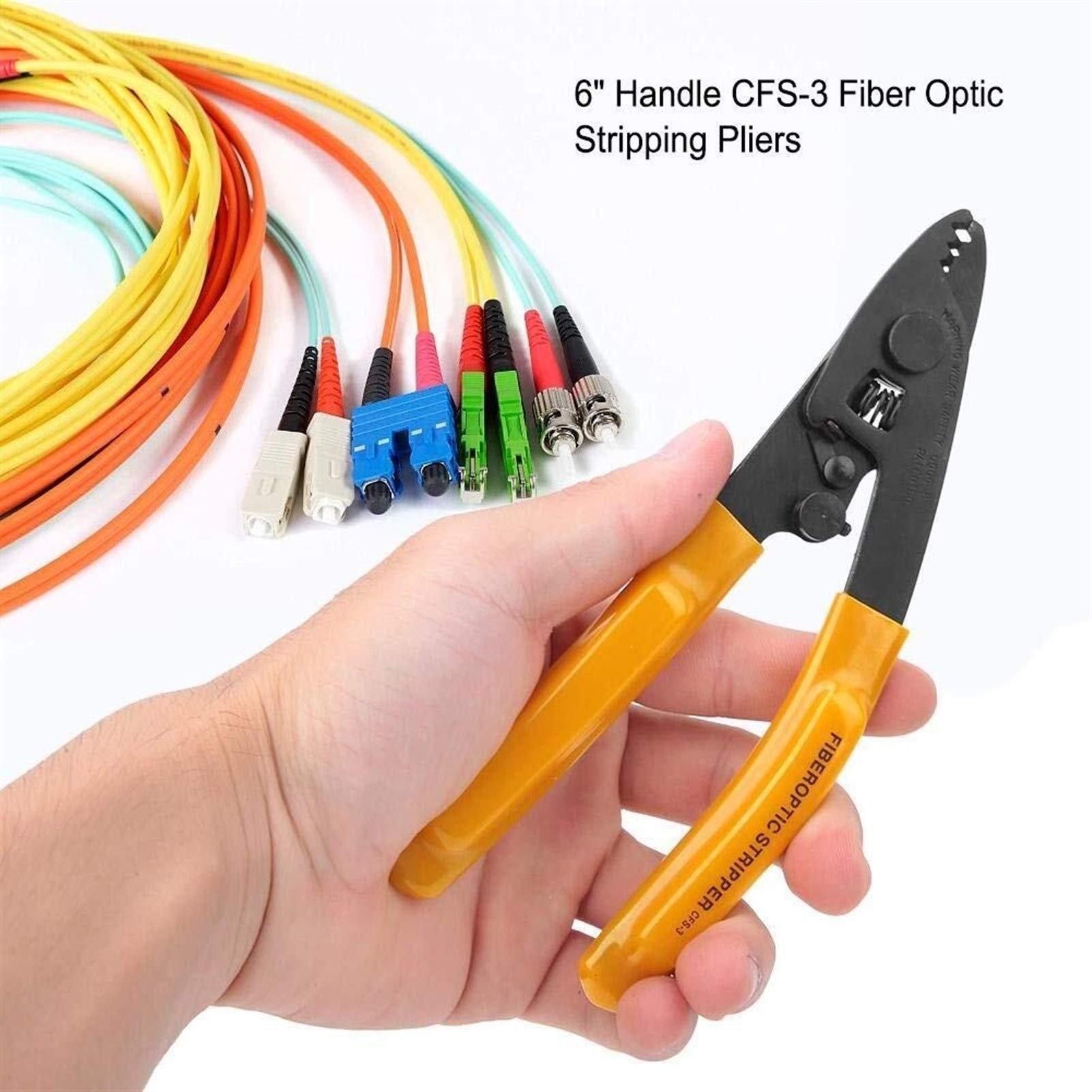 Pelacables, alicates pelacables de fibra óptica, alicates pelacables de mano ergonómicos con 3 orificios de puerto, herramienta eléctrica con llave hexagonal, apto for pelar revestimiento de 250 um fo