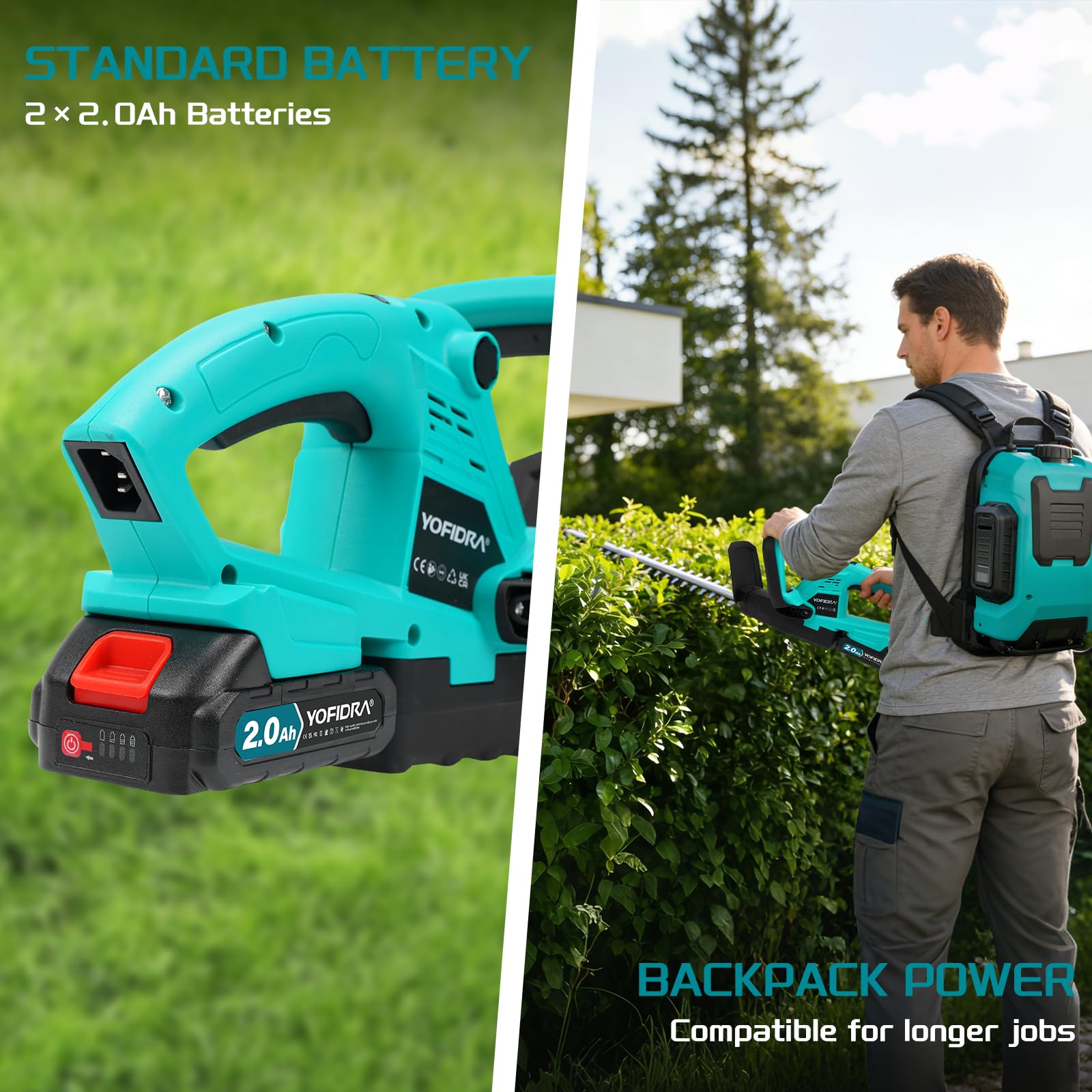 Yofidra Cortasetos con batería, 3300 rpm, 5 velocidades | Cortasetos eléctrico con cuchillas de 54 cm de largo, 2 baterías de 2000 mAh, ligeras para podar en jardín y arbustos