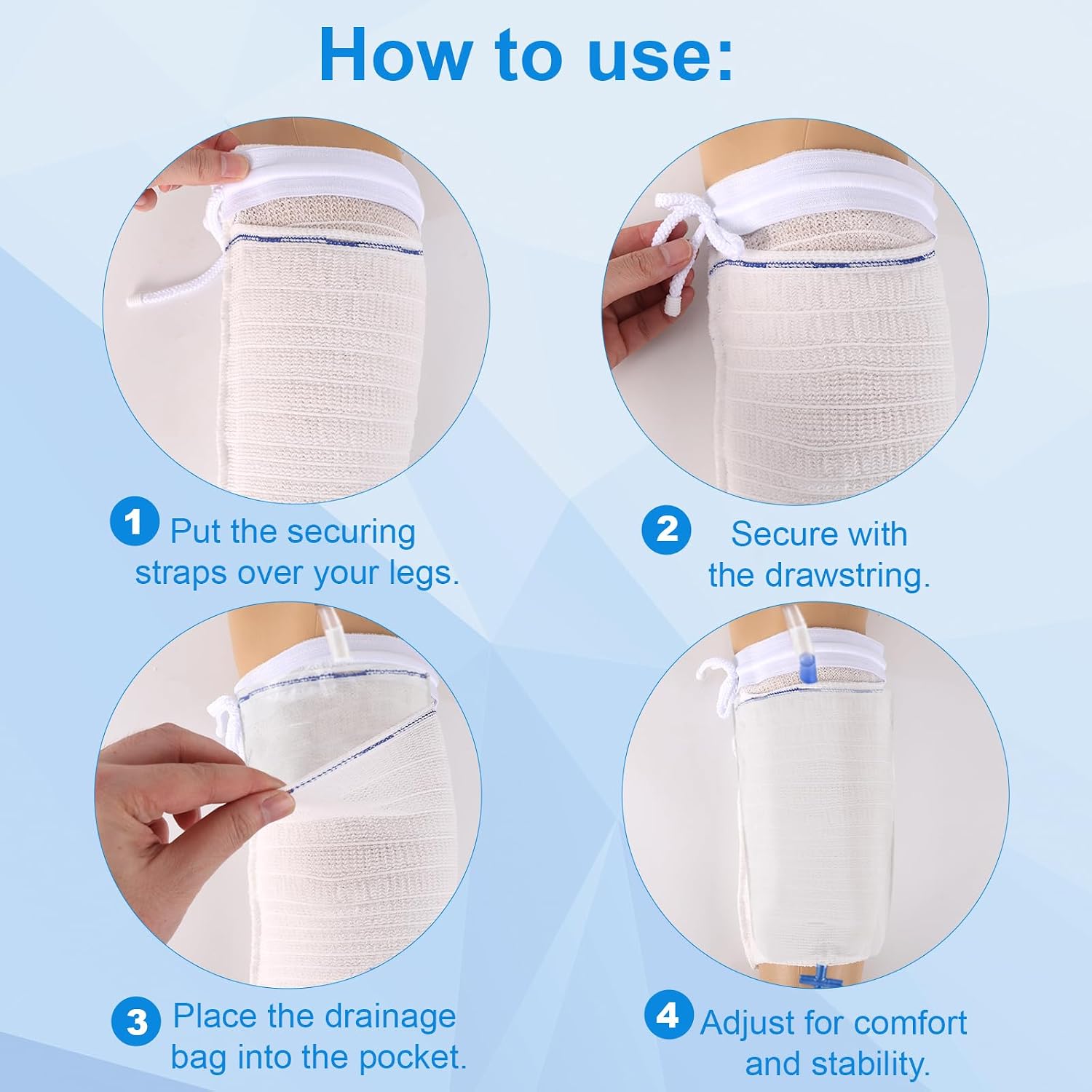 2pcs Catheter Leg Bag Holder, Catheter Stabilization Device (Medium) | Catheter Stabilization Devices Breathable & Reusable Catheter Leg Bag Holder with Adjustable Drawstring Design for Women Men