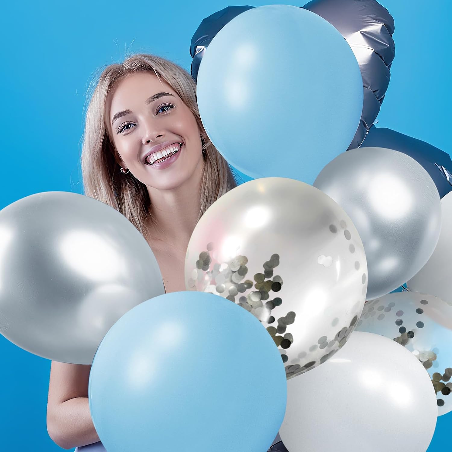 Aoriher Blue Silver and White Balloon Garland Arch Kit, 122 Pieces Colorful Confetti Latex Balloon Arch for Christmas Winter Birthday Baby Shower Wedding Engagement Party Decorations image 5
