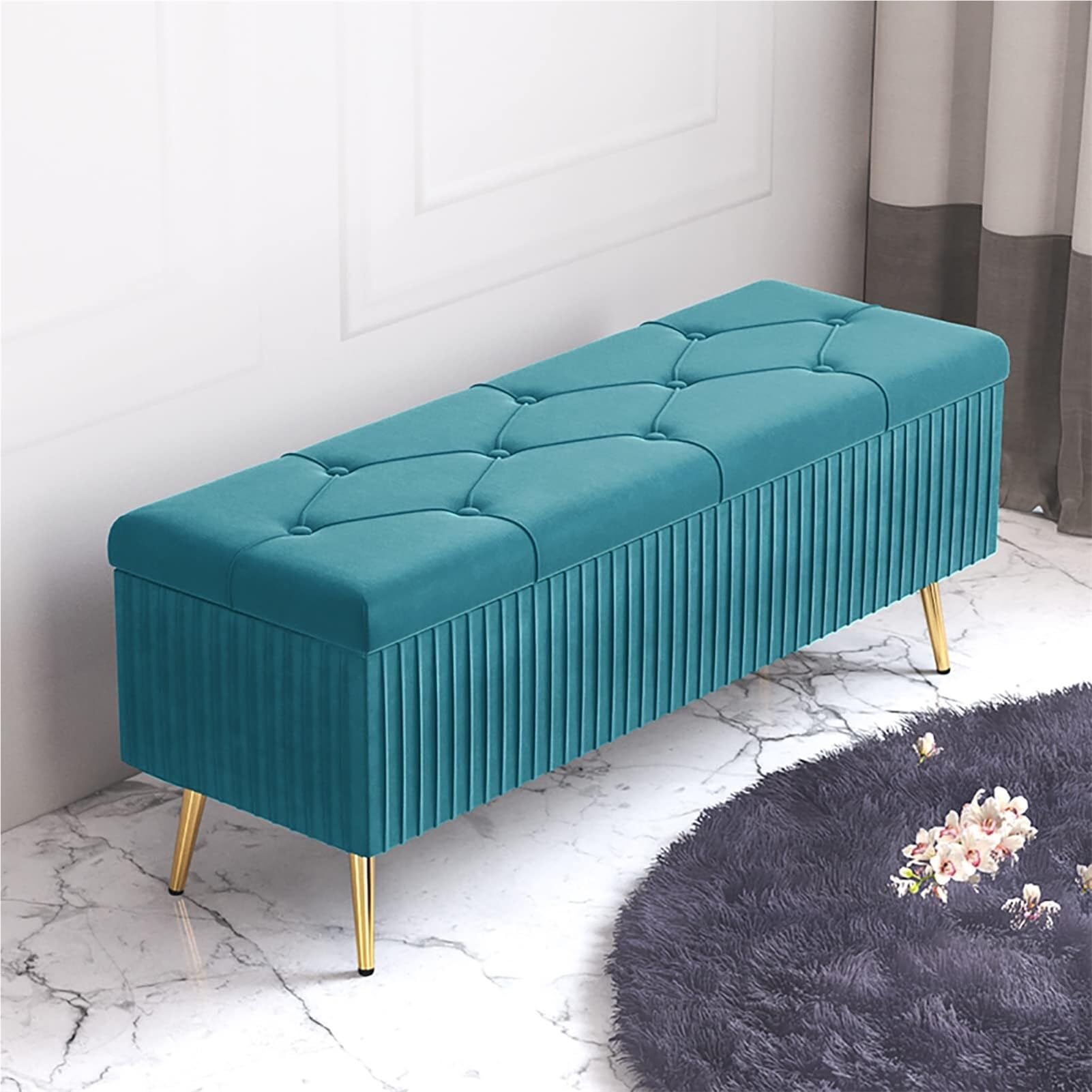 WJFTODAY Modern Velvet Shoe Storage Bench Upholstered Ottoman with Plush Cushion Entryway Padded Foot Rest Stool Stylish Storage Solution for Bedroom & Hallway