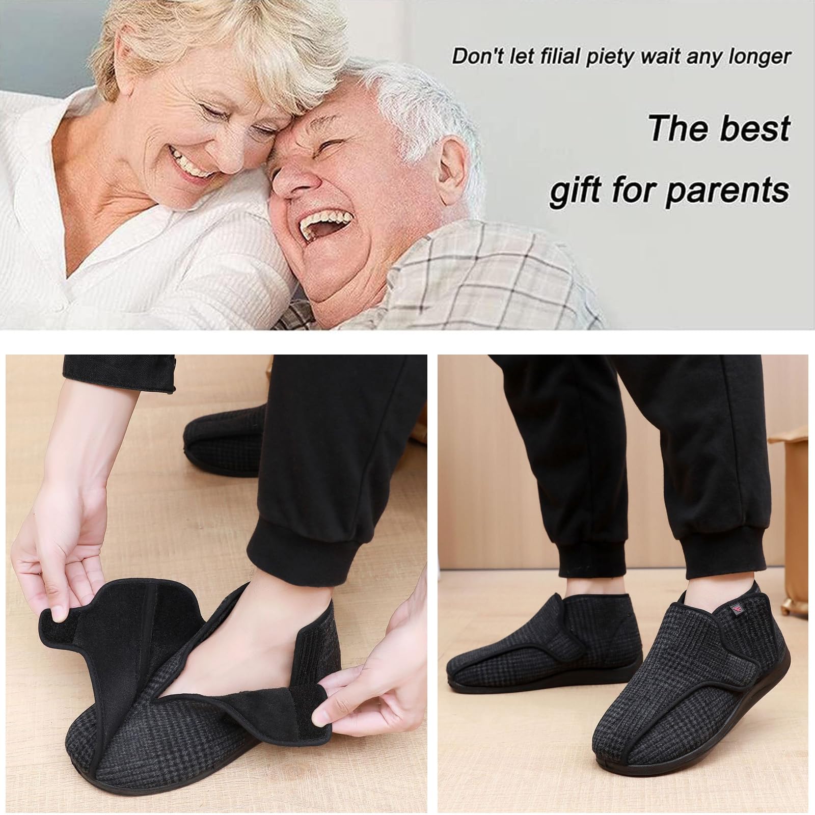 bumuam Zapatilla Ancho Especial Mujer,Zapatos para Diabéticos Anchos Cálidos Ajustables Pies Hinchados Pantuflas Ligeros Amortiguadores para Ancianos EU 41(26cm/10.2in)