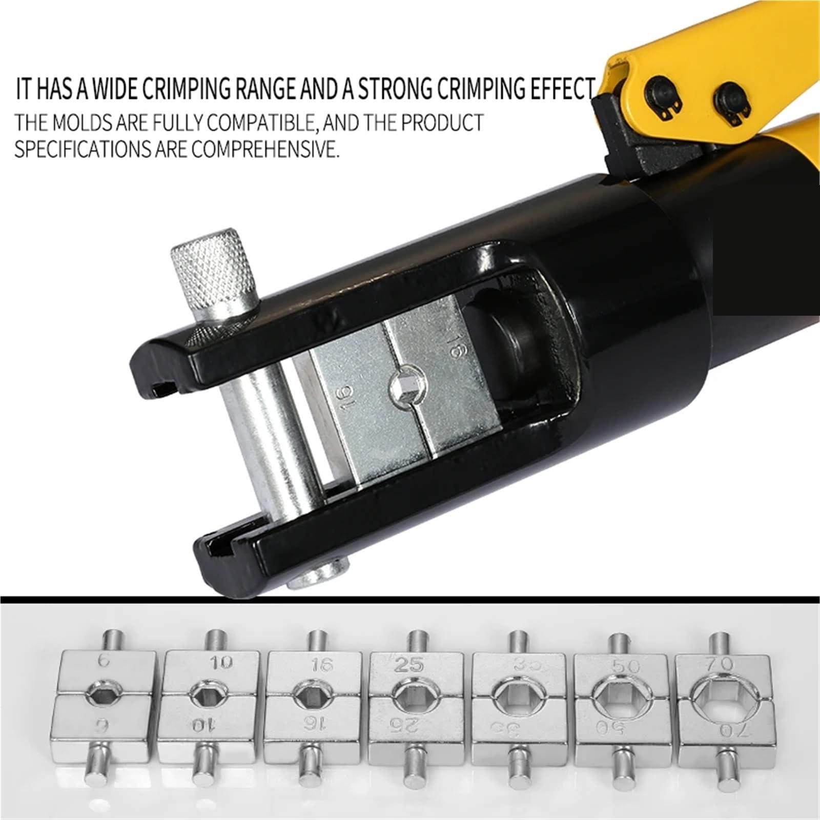 Pince à sertir hydraulique, pince à sertir hydraulique avec matrices, kit d'outils manuel pour flexibles, outils de sertissage à froid pour cosses de câbles en cuivre et aluminium, pour cuivre et al