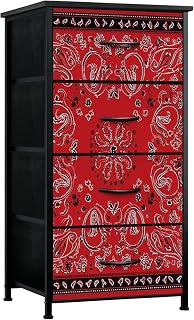 Dresser for Bedroom Red Bandana Print Dresser for Closet with 4 Fabric Storage Drawers, Chest of Drawers for Closet Living Room Nusery Hallway