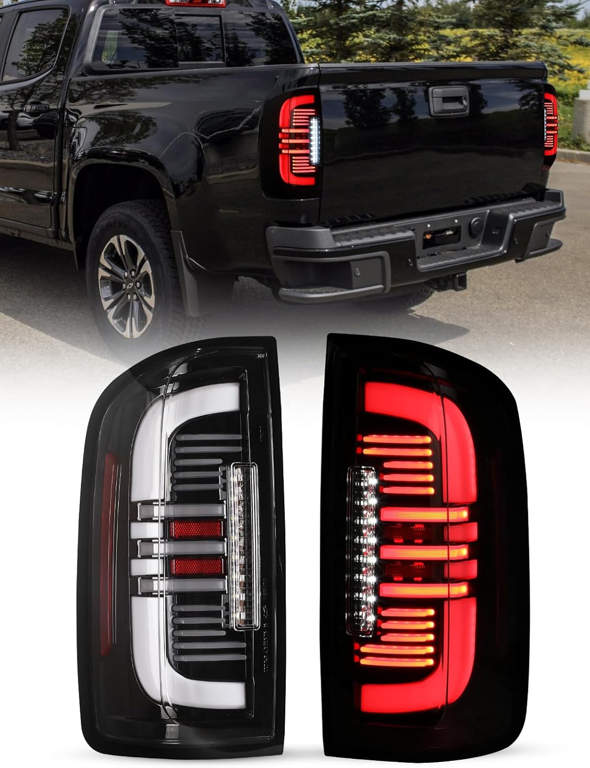Nixon Offroad LED Rear Tail Lights, LED Tail Lights Assembly Pair for 2015-2022 Chevy Chevrolet Colorado, LED Reverse Lights/Red Turn Signals, Plug and Play, Passenger and Driver Sides (Clear Lens)