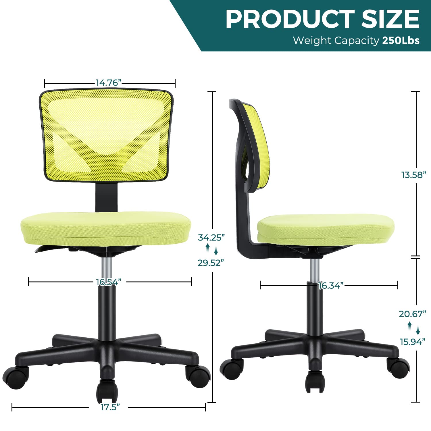 Desk Chair Armless Mesh Office Chair, Ergonomic Computer Desk Chair
