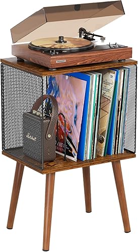 Miniatura 9 de X-cosrack - Soporte para tocadiscos de 3 niveles, mesa para tocadiscos con almacenamiento para hasta 200 álbumes, soporte de esquina para discos de