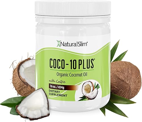 NaturalSlim Aceite de coco orgánico para cocinar, hornear, mezclar con batido o café, con CoQ10 (Coenzima Q), sabor fresco, 16 onzas