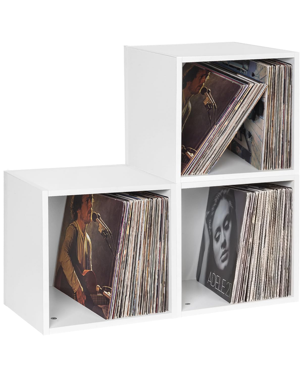 OUUTMEE 3 Stück Record Box, Hält bis zu 100 pcs Problemlos stapelbar, DIY-Design, kann als CD-Präsentationsständer Verwendet Werden,Weiß