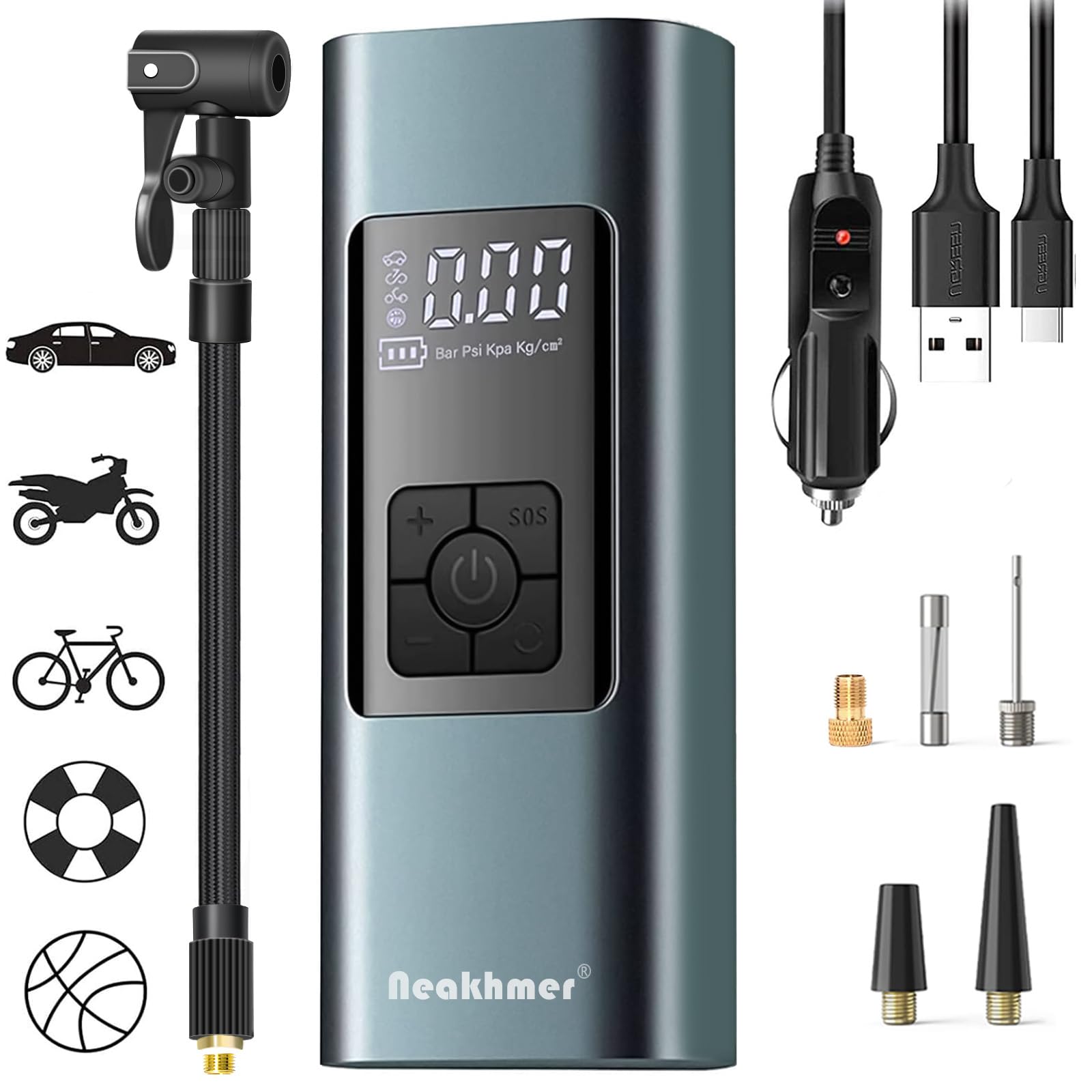 Compressore Aria Portatile 150 PSI 12V - Con Luce LED, Per Auto, Moto, Bici, Palle - Foto 11