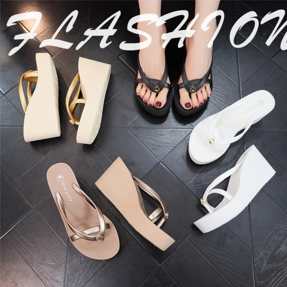 Chanclas de tacón de cuña Plataforma Mujer Babouches de playa Verano Zapatillas para mujer