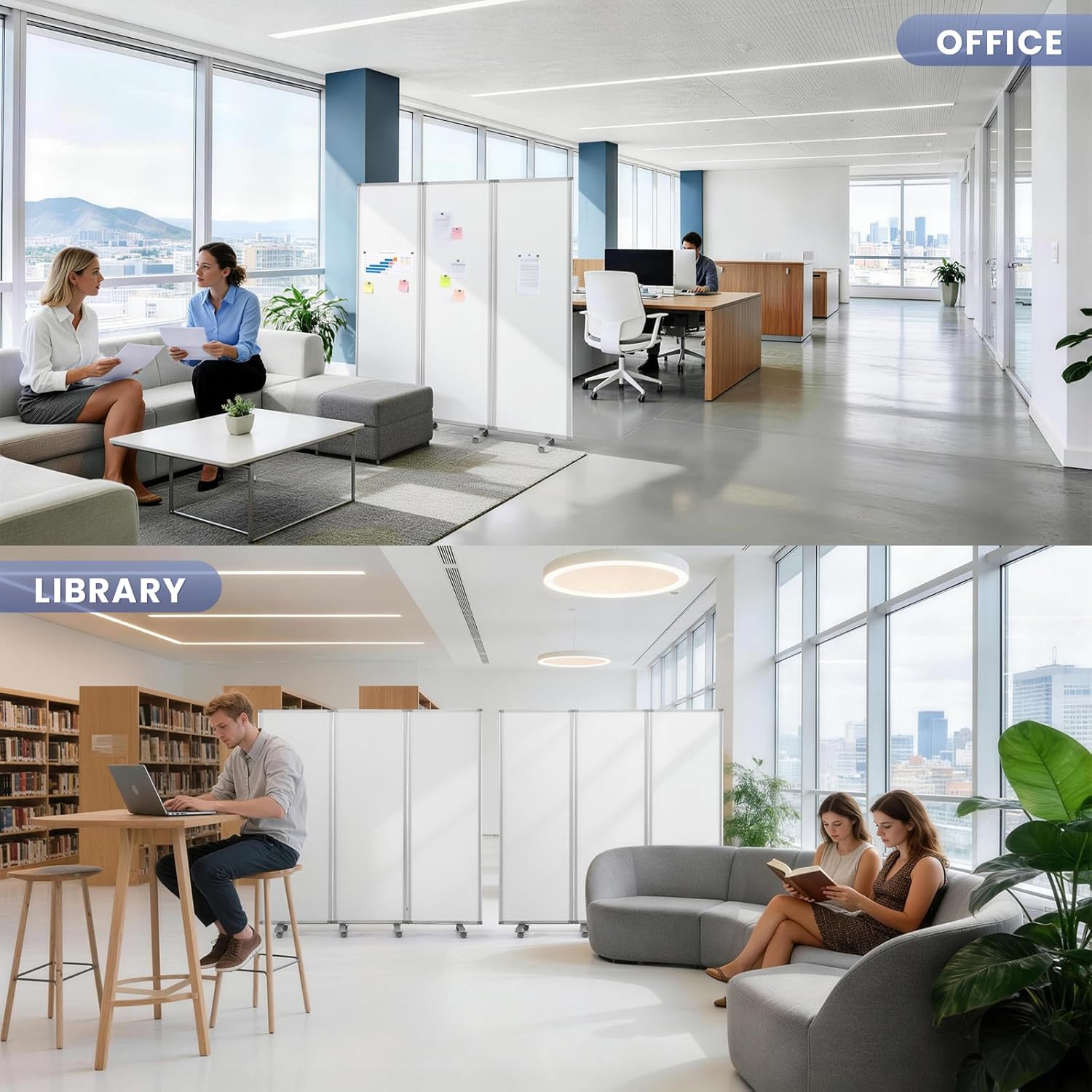 MAKELLO Portable Office Partitions 71" H x 71" W, Freestanding Office Dividers Partition Wall for Room, 3-Panel Trifold Privacy Panel, Magnetic Whiteboard, Aluminum Frame