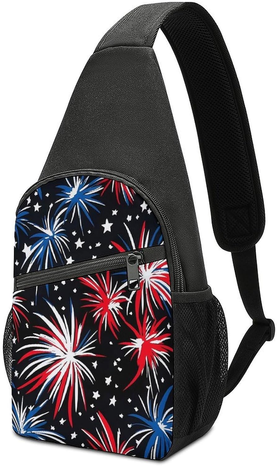 United States Fireworks 4th of July Crossbody Sling Backpack Chest Bag Daypack