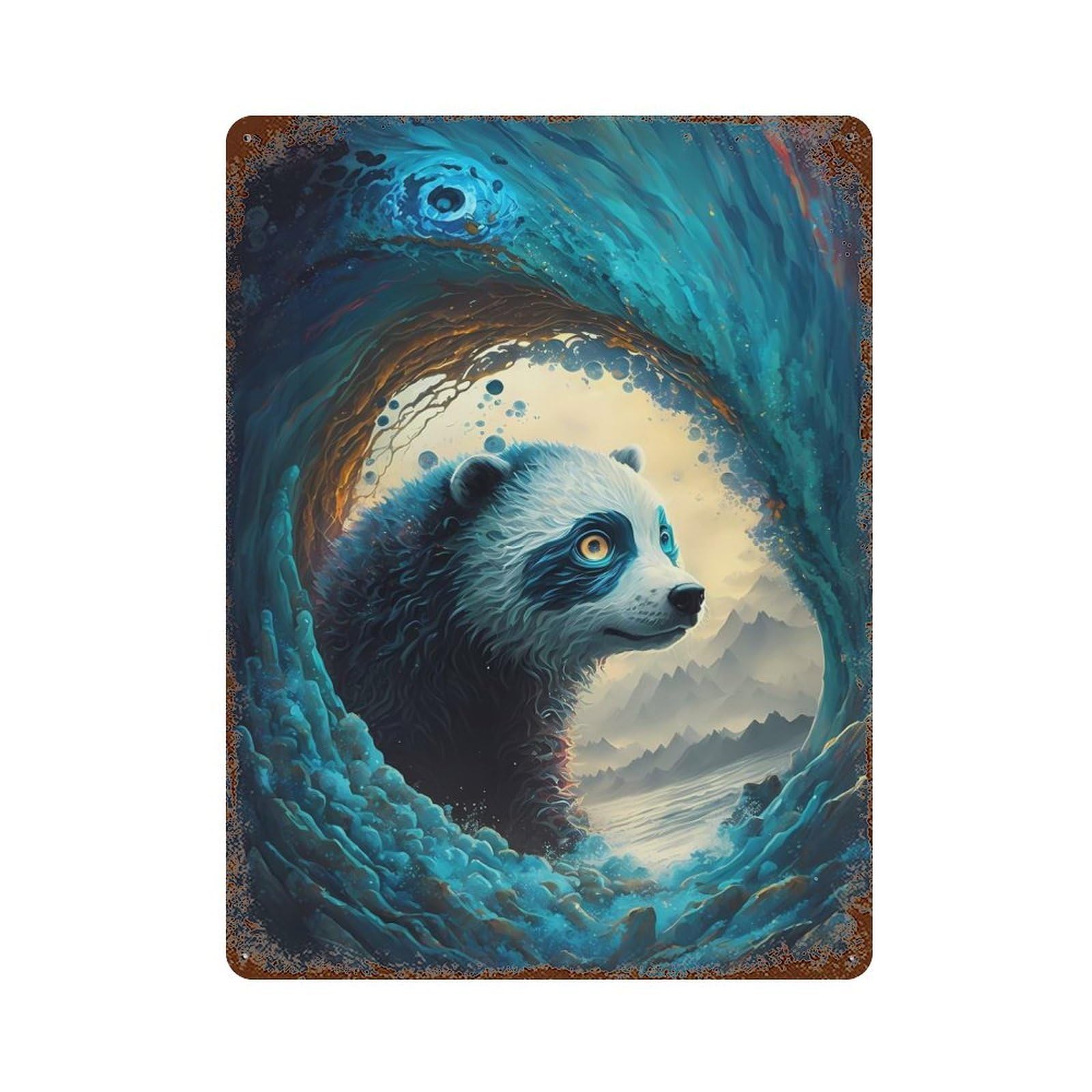 Panda Incredible Vintage Wall Sign 15.7"x11.8", Rust Effect Metal Decor for Living Room, Hallway And Home Decor