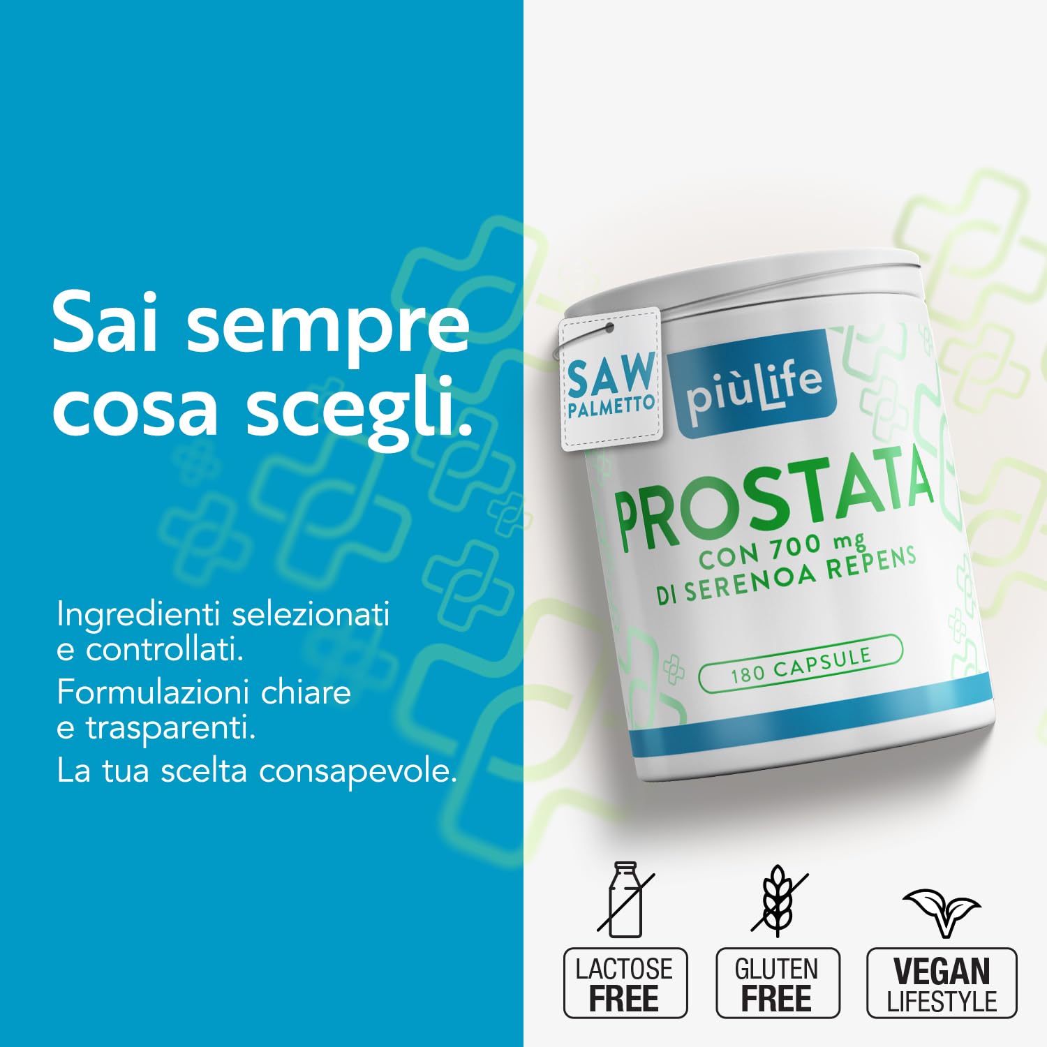 Serenoa Repens Prostata Integratore 700mg PiùLife, 2 al giorno, Saw Palmetto con Pygeum Africanum, Zucca e Ortica, Benessere Delle Vie Urinarie Uomo, Estratto Di Mirtillo Antiossidante, 180 Capsule