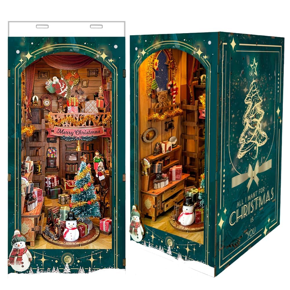 TOPBSFARNY DIY Book Nook Kit, DIY Dollhouse Booknook Bookshelf Insert Decor, 3D Wooden Puzzles with LED, Halloween Christmas Birthday Gift Home Decor for Adults