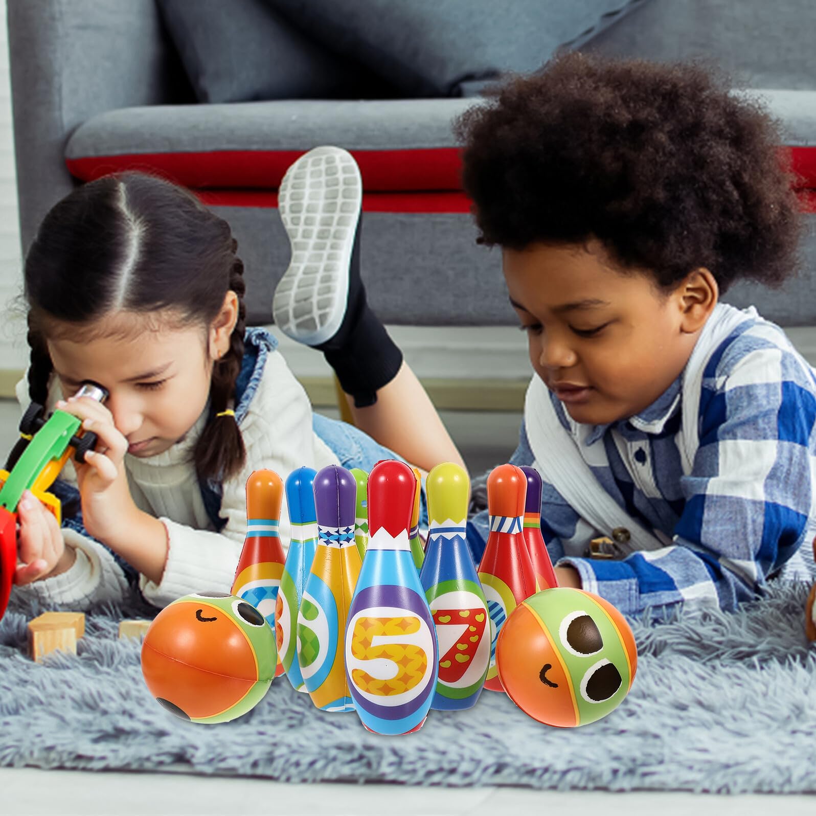Toyvian Set Giocattolo da Bowling in Cotone per Ragazzo Ragazza Gioco Sportivo Educativo per attività Indoor e Outdoor