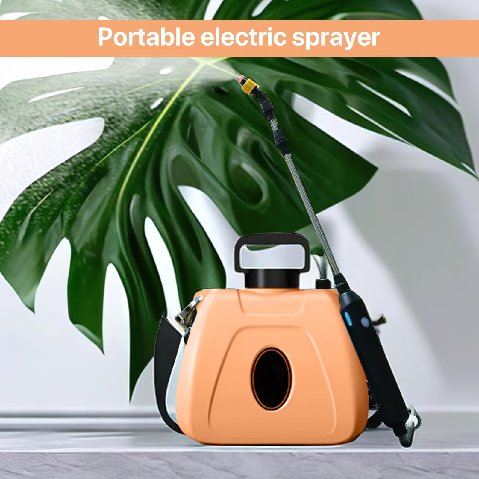 Spruzzatore a batteria da 8 l, con 3 ugelli nebulizzatori e tracolla regolabile | Spruzzatore elettrico ad alte prestazioni, con manico ricaricabile, per prato, giardino (arancione)