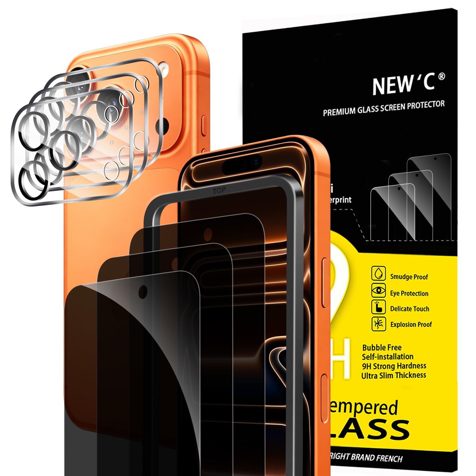 NEW'C for iPhone 17 Pro Max Privacy Screen Protector + Camera Protector
