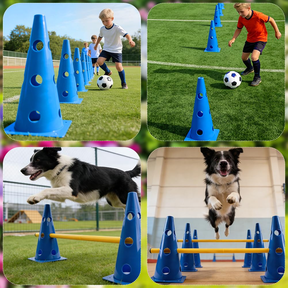 Agility - Juego de obstáculos para perros pequeños (10 conos y 5 barras, obstáculos de entrenamiento ajustables, altura: 23 cm, barra: 80 cm)