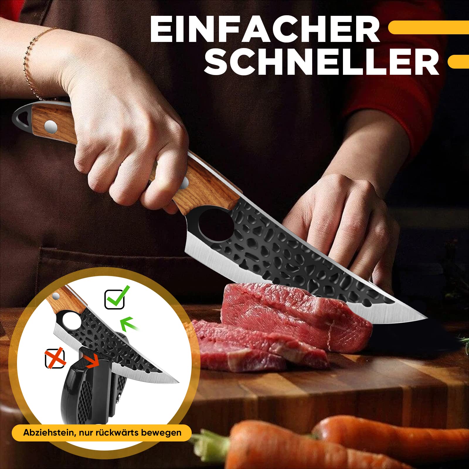 OOKUU Couteau de Chef Japonais Full Tang Forgé avec Aiguiseur