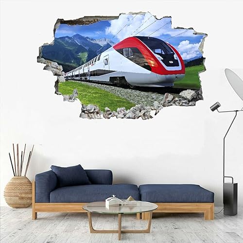 Miniatura 4 de Pegatinas 3D para decoración de pared de tren, pegatinas de pared 3D, calcomanías murales de pared aplastadas en 3D, arte de vinilo para pared del