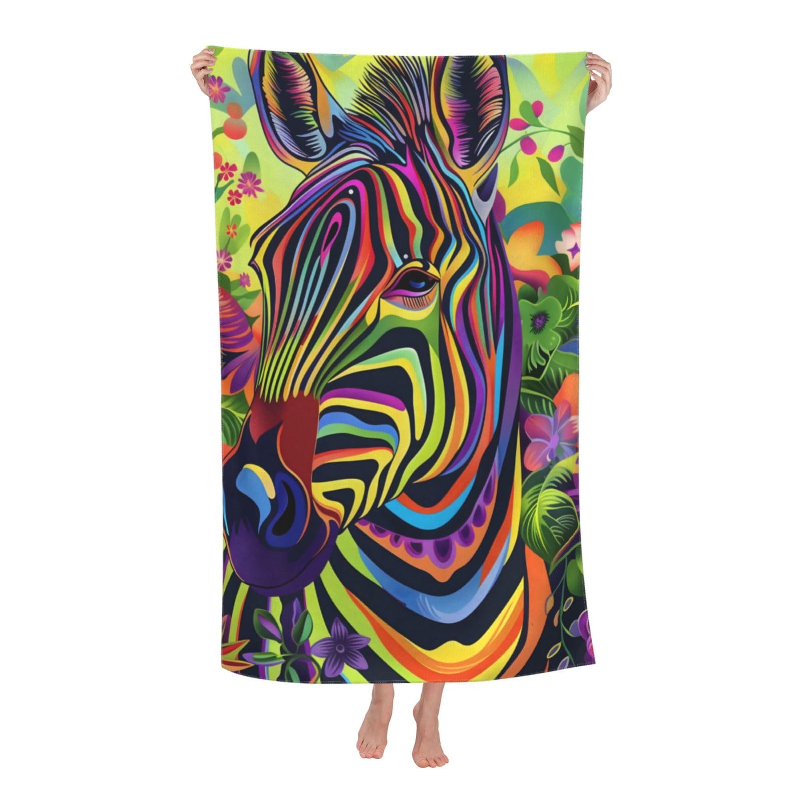 HLBSDM Colorful Zebra with Vivid Stripes Beach Towel Microfiber Quick Dry Oversized Sand Proof Lightweight Bath Pool Towel for Women Adults Kids Soft Absorbent Towels for Swim Travel 32×52 in