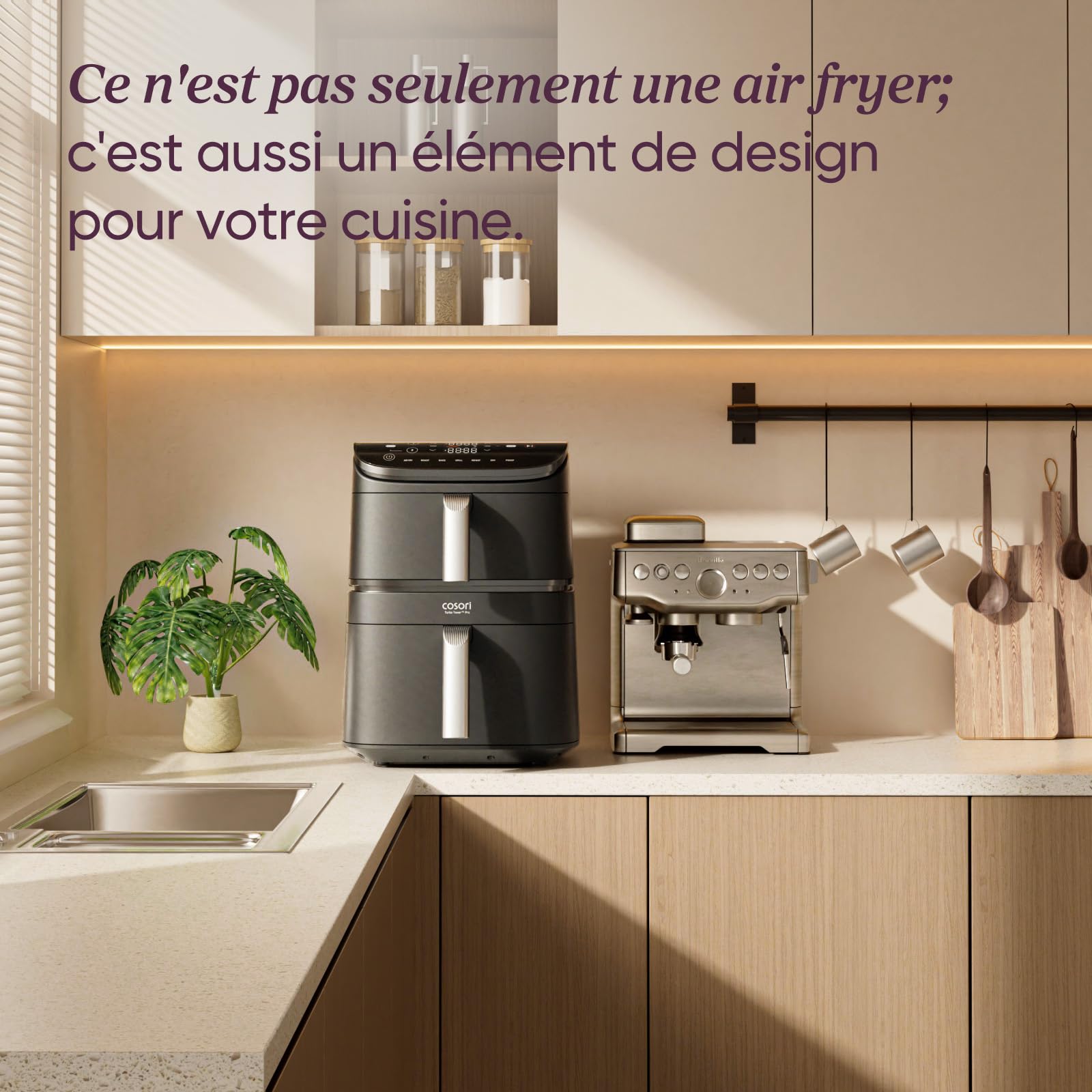 Cosori Air Fryer 10.8L Turbo Tower Pro Revêtement Céramique sans PFAS | Double Stack, Dual Blaze&Turbo Blaze, 3 Niveaux Cuisson, 7 Fonctions, 68% d’Économie d’Énergie, Recettes en ligne